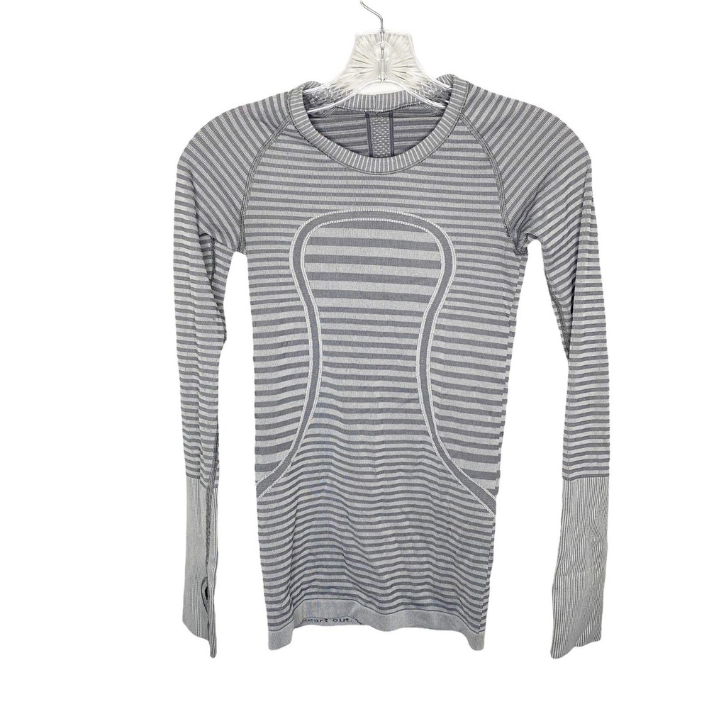 Lululemon Gray Striped Swiftly Long Sleeve Shirt Size 2 Thumbholes